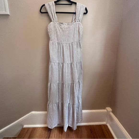 Madewell gray white linen blend tiered maxi dress SIZE S - Picture 3 of 10